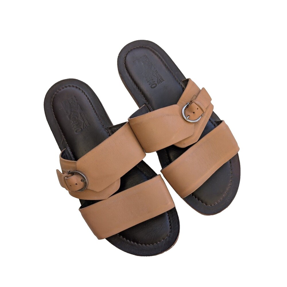 Salvatore Ferragamo Filicudi Tan Leather Slide Sandals Men's 11 EEE Italy Wide